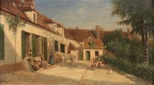 La Cour De Ferme by Charles-Francois Daubigny