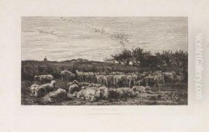 Le Parc A Moutons Le Matin by Charles-Francois Daubigny