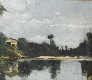 Stille Uferpartie Mit Haus. by Charles-Francois Daubigny
