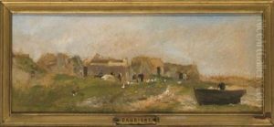 Le Chausey Le Hameau Des Blainvilliers by Charles-Francois Daubigny