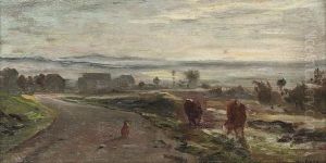 Cows Grazing On The Road Side by Charles-Francois Daubigny