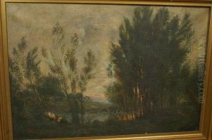 A Summers Day, Figures Resting By The Lake by Charles-Francois Daubigny
