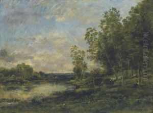 Gardeuse De Moutons Pres De La Riviere by Charles-Francois Daubigny
