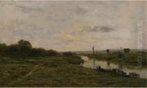 Vaches Au Bord De La Seine, A Conflans by Charles-Francois Daubigny
