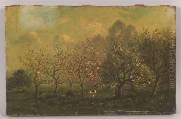 Shepherdess With Goats In An Orchard. - view 1