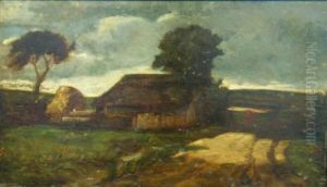 Farm In A Landscape Under Darkening Skies by Charles-Francois Daubigny