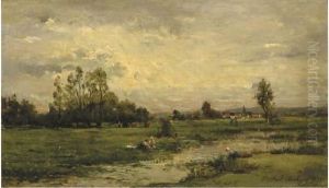 Un Paysage Avec Des Lavandieres Au Bord D'une Riviere by Charles-Francois Daubigny