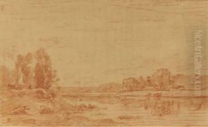 Un Paysage Avec Un Etang Et Des Vaches by Charles-Francois Daubigny
