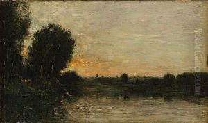 A River Landscape, Possibly Les Bords De L'oise by Charles-Francois Daubigny