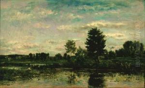La Barque Au Bord De La Riviere by Charles-Francois Daubigny