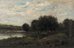 Paysage A Pontoise - Vaches Dans Un Verger by Charles-Francois Daubigny