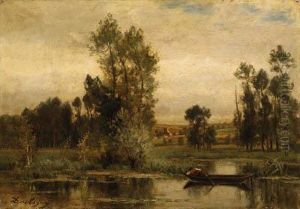 Barque Sur L'tang (boat On The Pond) by Charles-Francois Daubigny