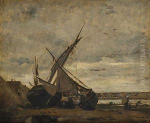 Bateaux Sur La Greve by Karl Pierre Daubigny