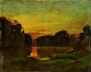 Vue D'un Lac Avec Barque Au Crepuscule