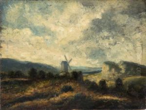 Effet De Lumiere Dans Un Paysage Au Moulin by Karl Pierre Daubigny