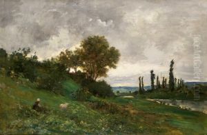 Bergere Et Mouton En Bord De Riviere by Karl Pierre Daubigny