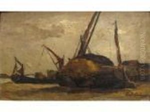 Voiliers Au Port En Normandie by Karl Pierre Daubigny