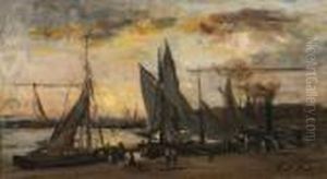  Le Retour Des Pecheurs A Villerville  by Karl Pierre Daubigny