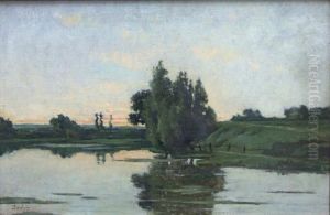 Paysage Lacustre Au Coucher De Soleil by Karl Pierre Daubigny