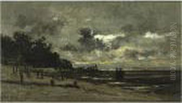 Le Brise-lame A Villerville, A Maree Basse - view 1