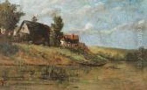 Sommerliche Flusslandschaft. by Karl Pierre Daubigny