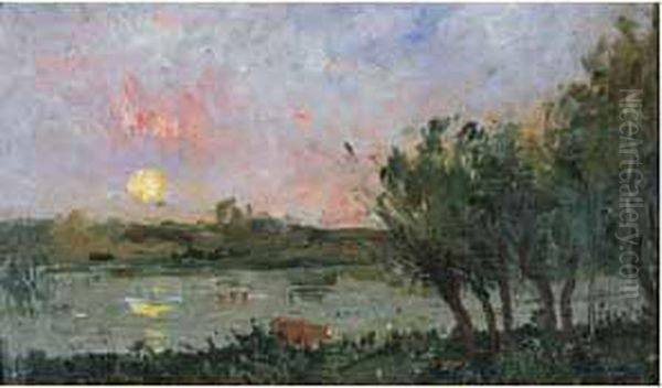 Soleil Couchant Sur Un Etang - view 1