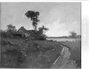 La Chaumiere Au Bord Du Fleuve by Karl Pierre Daubigny