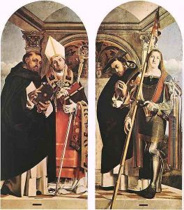 Sts Thomas Aquinas and Flavian, Sts Peter the Martyr and Vitus 1508 by Lorenzo Lotto