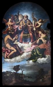 St Nicholas in Glory with Sts John the Baptist and Lucy by Lorenzo Lotto