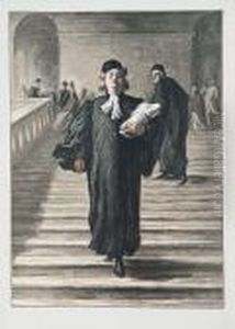 La Escalera Del Palacio De Justicia by Honore Daumier