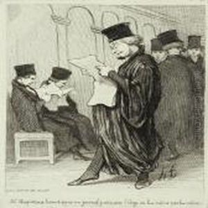 Maitre Chapotard Lisant Dans Un Journal Judiciaire L'eloge De Lui-meme Par Lui-meme by Honore Daumier