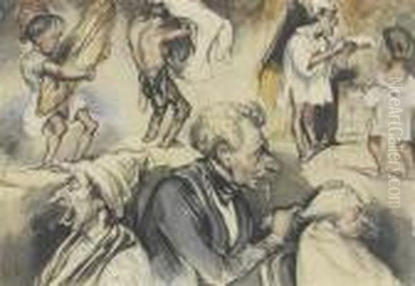 Servant Dressinghis Master's Hair And Two Scenes With A Man In A Nightshirt. - view 1