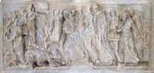 Les Emigrants Bas-relief En Platre Patine by Honore Daumier