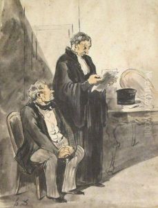 Avocat Et Son Client. by Honore Daumier