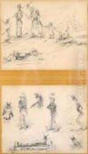 L'exode - Etude De Personnages by Honore Daumier