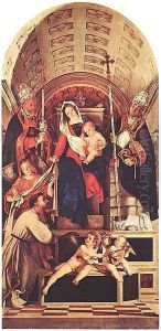 Madonna and Child with Sts Dominic Gregory and Urban by Lorenzo Lotto
