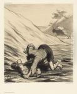 L'ane Et Les Deux Voleurs by Honore Daumier