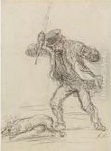 Homme Battant Son Chien by Honore Daumier