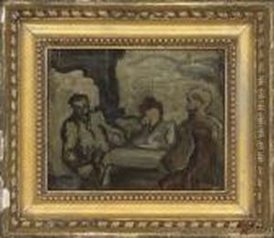 Figures At A Table by Honore Daumier