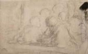 Group Of Figures And Portrait Study Of A Man by Honore Daumier