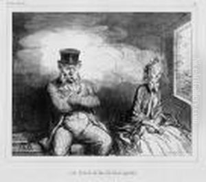 En Chemin De Fer - Un Voisin Agreable by Honore Daumier