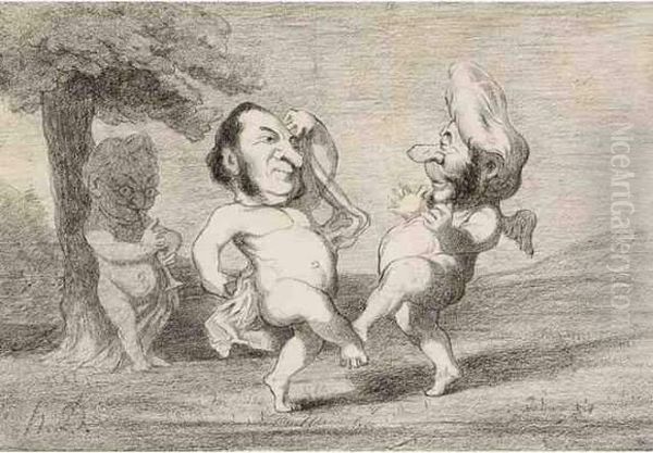 Adolphe Thiers Jouant De La Flute Et Faisant Danser Deux Hommes
 Politiques. - view 1