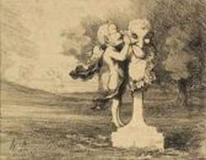 Adolphe Thiers Parlant A L'oreille D'une Statue. by Honore Daumier