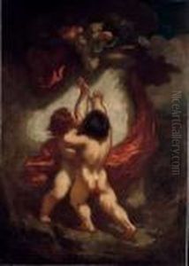 Les Deux Amours A La Draperie Rouge by Honore Daumier