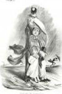 La Famille D'arg. Pendant L'orage. - Mr. Jour-de-l'an by Honore Daumier
