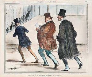 L'arrivee A La Bourse, Un Jour De Hausse by Honore Daumier
