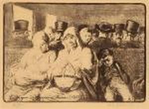 "le Wagon De Troisieme Classe " Lithografie by Honore Daumier