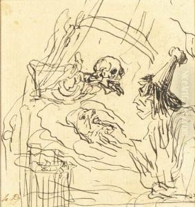 Death Looming Over A Dying Man Tended By A Doctor by Honore Daumier