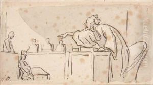 A Lawyer Pointing To A Defendant In A Courtroom by Honore Daumier