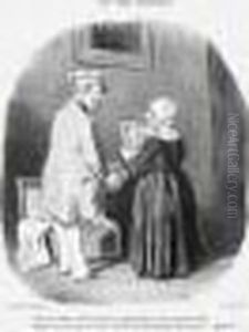 Les Bons Bourgeois, Pl. 28. (< - Tiens, Ma Femme, V'la Mon Portrait
Au Daguerreotype... >) 1846. by Honore Daumier